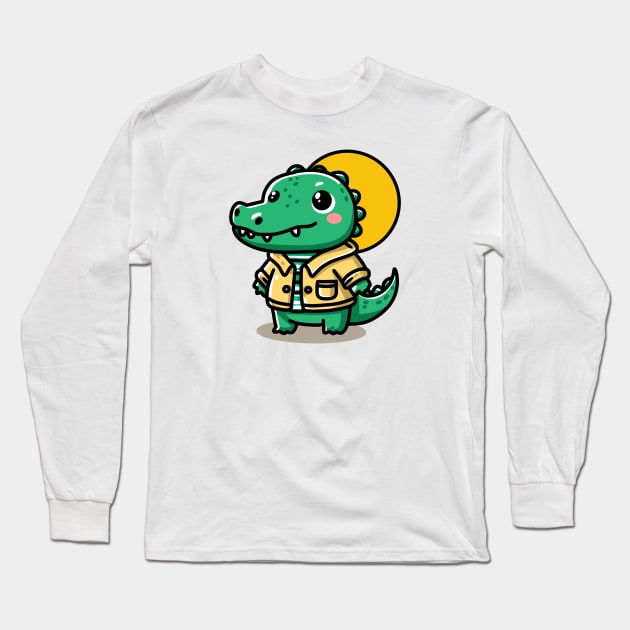 Cute Crocodile Long Sleeve T-Shirt by Rekayasabumi